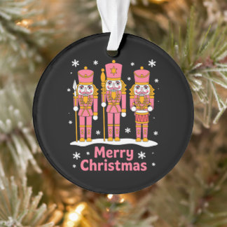 Ornamento Soldados Esquilo Natal Feliz Floco de Neve Rosa