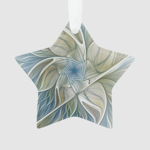 Ornamento Sonho Floral Abstrato Azul Khaki Estrela Fractal