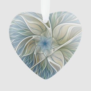 Ornamento Sonho Floral Abstrato Blue Khaki Fractal Art Heart
