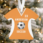 Ornamento Soprador Laranja Personalizado Jersey<br><div class="desc">Celebre sua estrela de futebol com esta camisa de futebol laranja personalizada. Perfeito para comemorar uma estação especial,  jogador ou equipe. Personalize-o com um nome e número para criar uma manutenção exclusiva.</div>