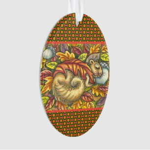 ORNAMENTO SQUIRREL DORMINDO SOB FOLHAS DO OUTONO, SAZONAL