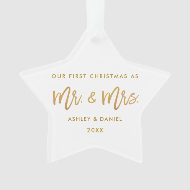 Ornamento Sr. Sra. Estrela do Natal do roteiro Dourado da (Frente)