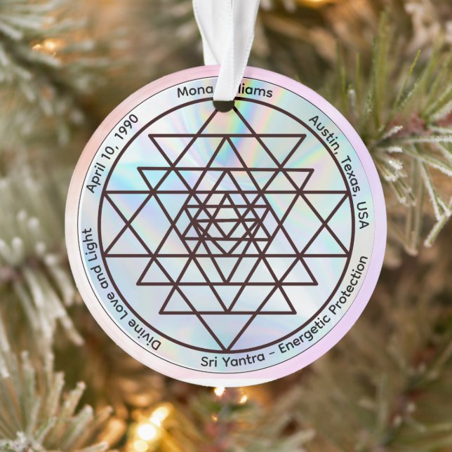 Ornamento Sri Yantra – Talismã de Proteção Personalizável (Árvore)