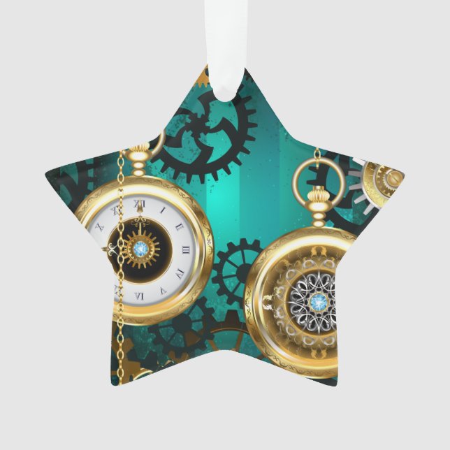 Ornamento Steampunk Jewelry Watch em um fundo verde (Frente)