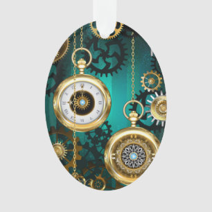 Ornamento Steampunk Jewelry Watch em um fundo verde