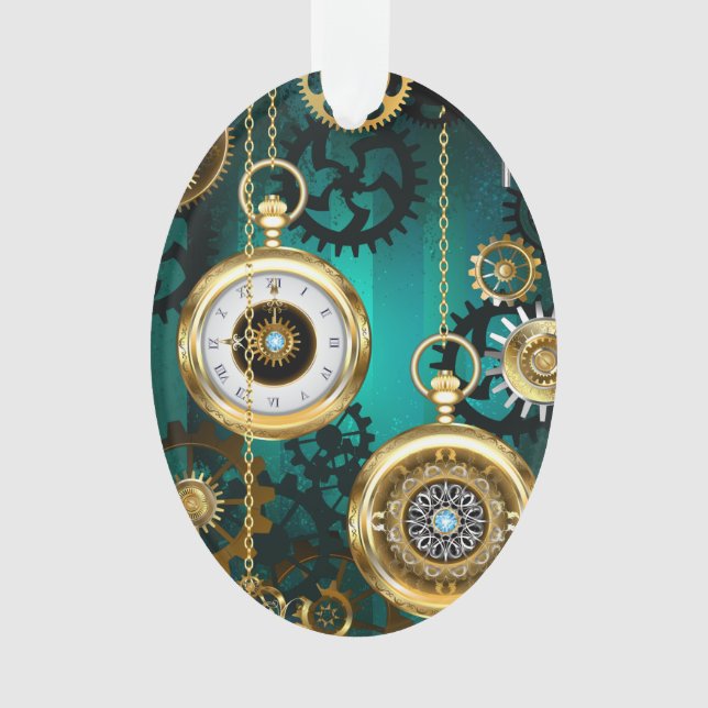 Ornamento Steampunk Jewelry Watch em um fundo verde (Frente)