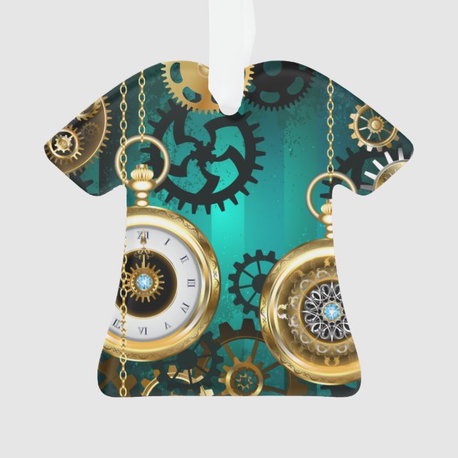 Ornamento Steampunk Jewelry Watch em um fundo verde (Frente)