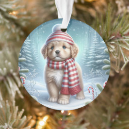 Ornamento Striped Scarf Puppy & Candy Cane Glow