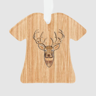 Ornamento Stylish White Tail Deer Buck Head Light Wood Grain