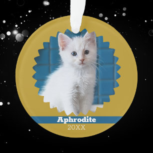 Ornamento Sua Foto de Gato em Férias no Ocre Amarelo Dourado