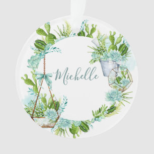 Ornamento Suculentas de terrário de vidro com aquarela