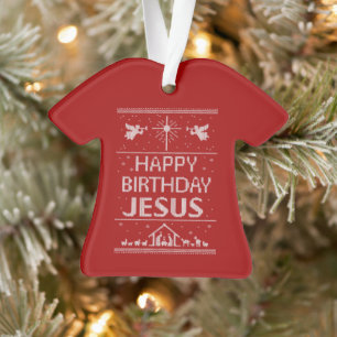 Ornamento Suéter de Natal Feio - Feliz Aniversário Jesus V