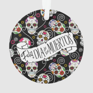 Ornamento Sugar Skulls and Swirls Rosa Black ID725