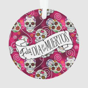 Ornamento Sugar Skulls and Swirls Rosa Red ID725