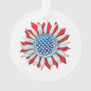 Ornamento Sunflower American Flag 4 de julho Women Men Meri