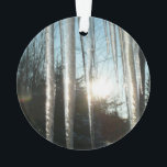 Ornamento Sunrise Através De Ícicletas Winter Nature Fotogra<br><div class="desc">Em Champion, Pensilvânia, tivemos uma tempestade de neve de Ação de Graças. Aqui está uma foto matinal do nascer do sol através dos grandes veículos que estavam pendurados no telhado. Veja nossa loja para mais paisagem de inverno. Esta imagem também é apresentada como o papel de parede panorâmico "Sunrise Through...</div>