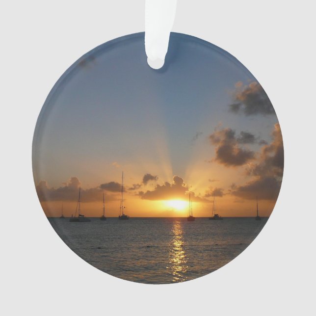 Ornamento Sunset com Imagem de Paisagem Tropical de Barcos d (Frente)