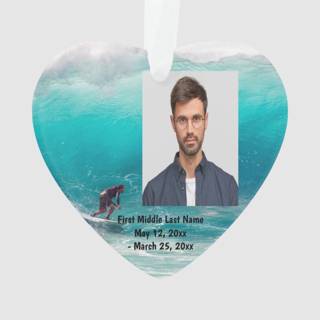 Ornamento Surfar em Big Wave Ocean Beach Foto Personalizada (Verso)