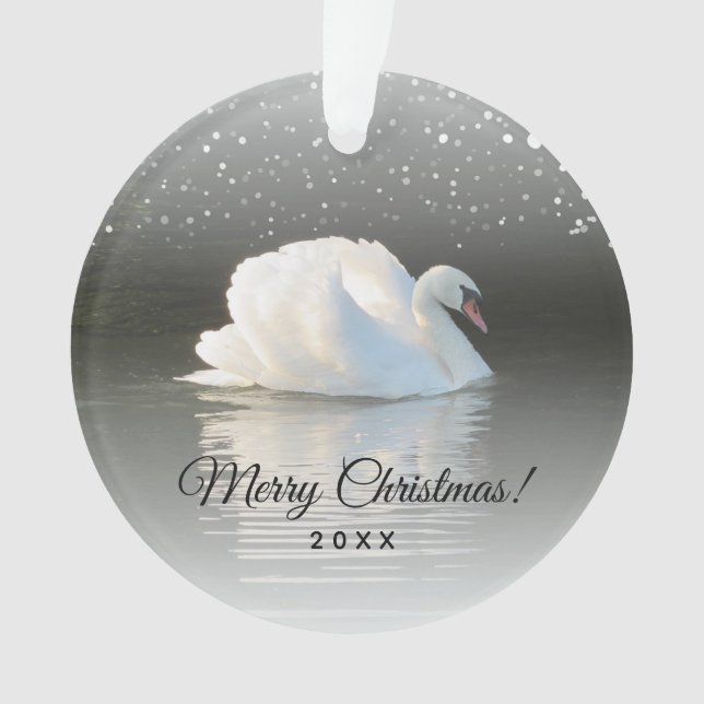 Ornamento Swan de Natal em Snowy Lake Ornament (Frente)