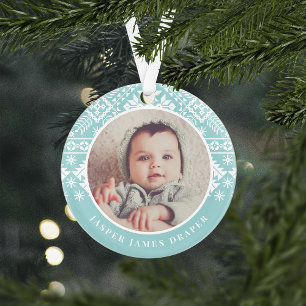 Ornamento Sweater nórdico Primeira foto de Natal do bebê