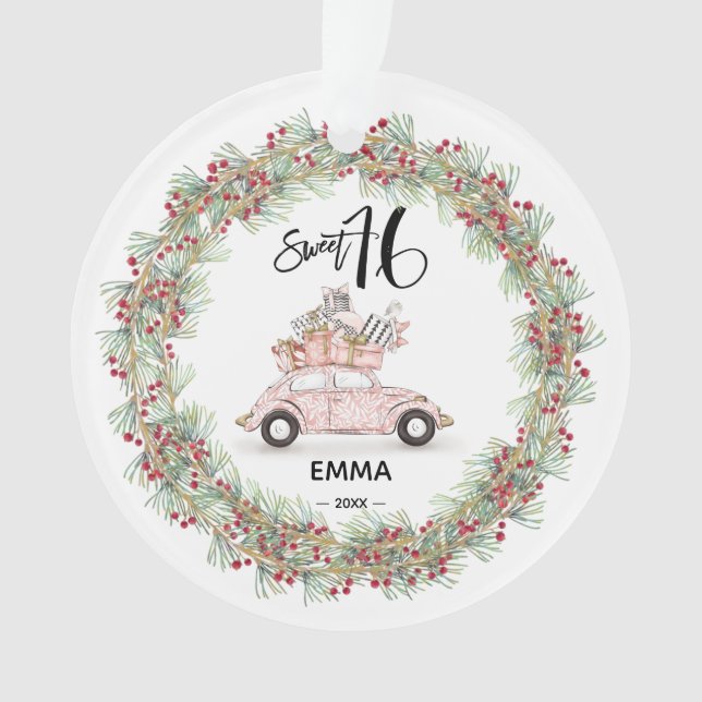 Ornamento Sweet 16 Signature Script Car Greenery (Frente)