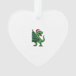 Ornamento T-Rex de Natal Carregando Árvore de Natal
