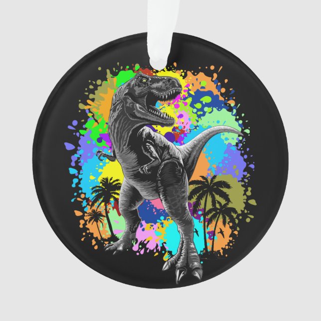 Ornamento T-Rex Dinosaur Jurassic Reptile on Paint Stains (Frente)