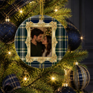 Ornamento Tartan Plaid Natal Vintage (Azul) Acrílico