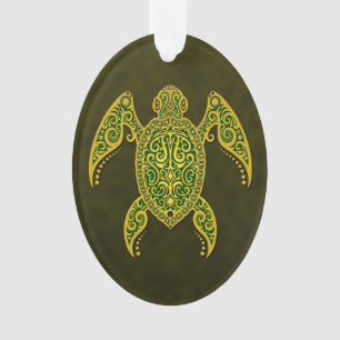 Ornamento Tartaruga de mar verde dourada intrincada