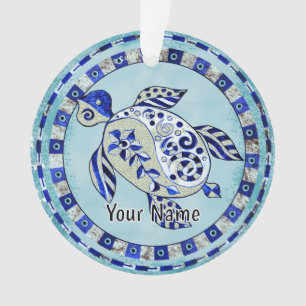 Ornamento Tartaruga Tribal Azul