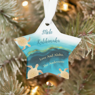 Ornamento Tartarugas Douradas Mele Kalikimaka Natal Havaia