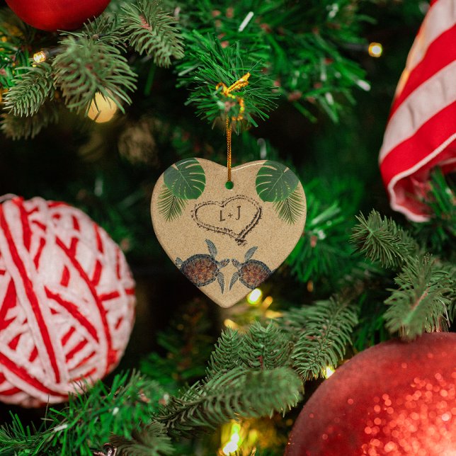 Ornamento Tartarugas marinhas Areia Coração e Palmas Persona (Criador carregado)