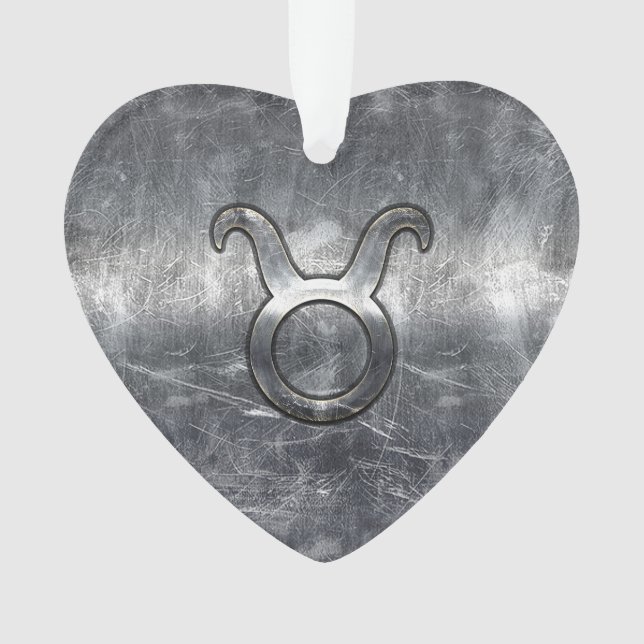 Ornamento Taurus Zodiac Sinal Grunge Estilo Prateado (Frente)