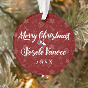 Ornamento Tcheco-Americano Bilíngue Com Ano Personalizado