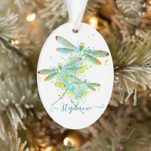 Ornamento Teal Dragonfly splatter personalizado