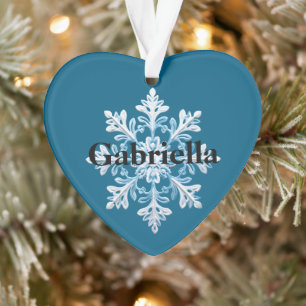 Ornamento Teal Light Blue Snowflake Nome de Natal