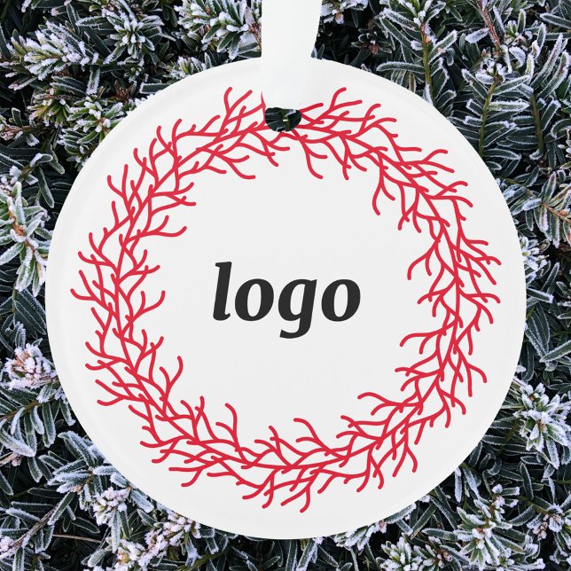 Ornamento Tecnologia de logotipo branco e vermelho (Logo wreath business promotional holiday ornament)