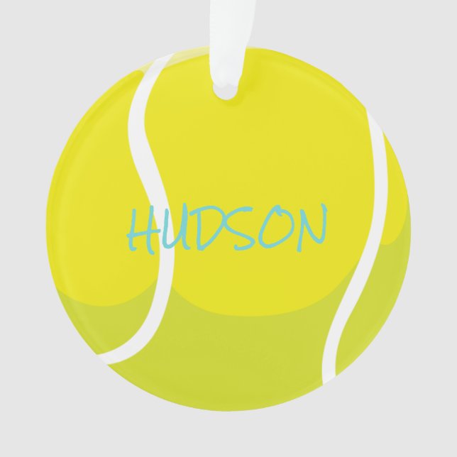 Ornamento Tênis Ball Racquet Name Player Coach Yellow Aqua (Frente)
