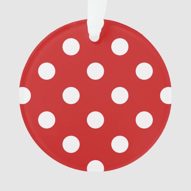Ornamento Teste padrão de bolinhas vermelho e branco (Frente)