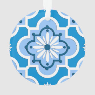 Ornamento Teste padrão marroquino do azulejo - azul e branc