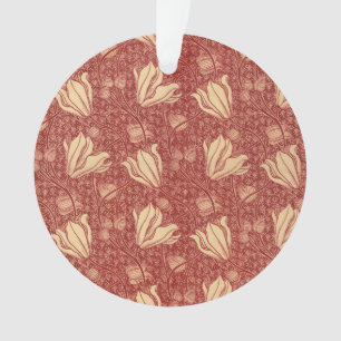 Ornamento Têxtil Vermelho Botânico de Flor de Lírio Inspirad