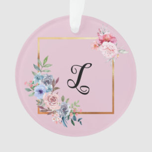 Ornamento Texto do Monograma do Ouro de Vintage Flores Multi