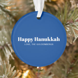 Ornamento Texto personalizado branco-mínimo feliz de Hanukka