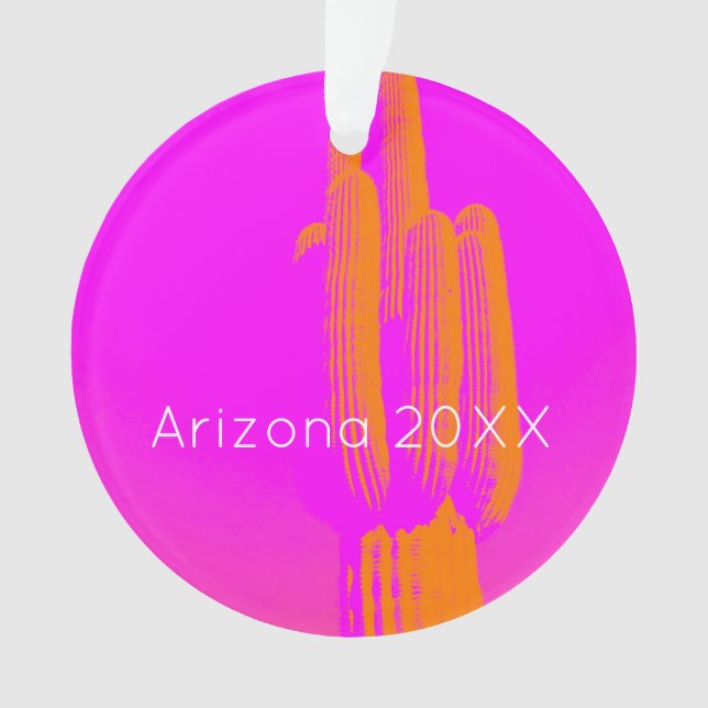 Ornamento Texto Personalizado do Cactus Moderno Rosa Quente (Frente)