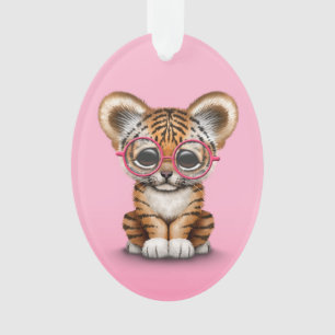 Ornamento Tigre bonito Cub do bebê que veste vidros no rosa