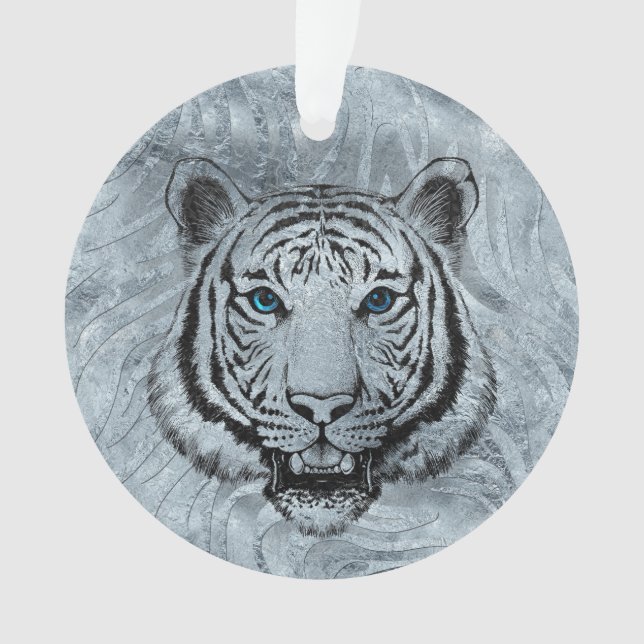 Ornamento Tigre branco no fundo do vidro de Frost (Frente)