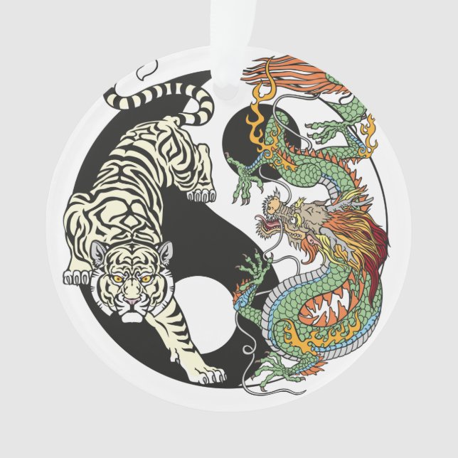 Ornamento Tigre branco versus dragão verde no yin yang (Frente)
