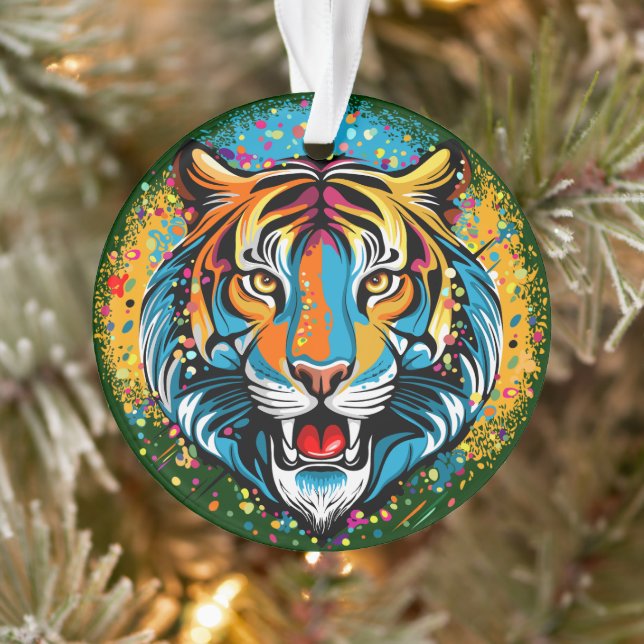 Ornamento Tinta de cores Arco-íris Cabeça de Tigre (Árvore)