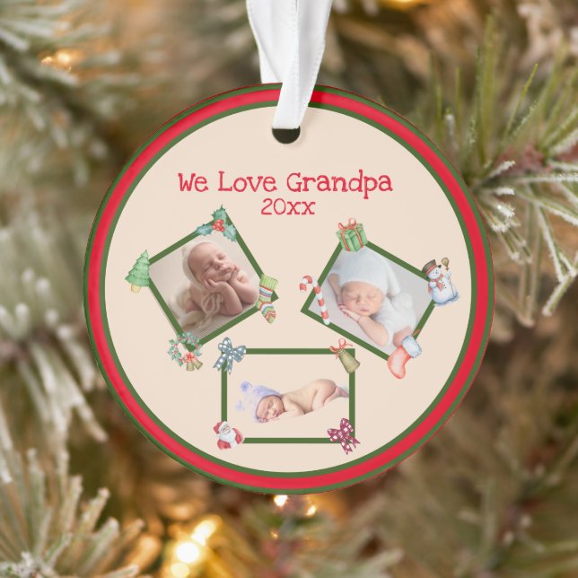 Ornamento Tipografia "We Love Grandpa" Foto de Natal (Árvore)