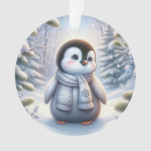 Ornamento Título do Pinguim Bebê na Floresta Nevada: Alegria